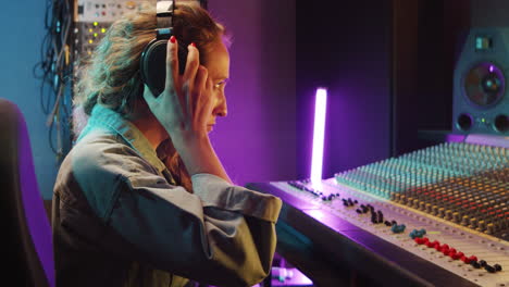 Woman-Working-with-Mixing-Console-in-Recording-Studio